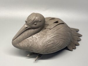 青備前 鶴香炉 真殿左鶴